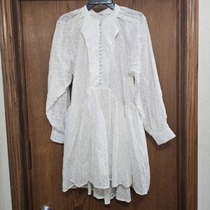 Asa Fashion White Embroidered Babydoll Dress With Buttons Size Meduim